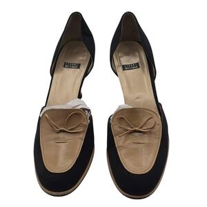 Stuart Weitzman Shoes‎ Womens Size 9.5B Black Tan Leather Heel Loafer Bow Pumps